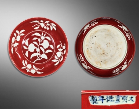 宝石红釉留白鸡冠花纹