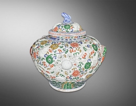 复刻双狮斗绣球盖罐