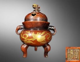 紫铜错金如意象鼻香薰