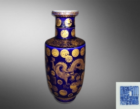 霁兰描金龙凤纹棒槌瓶