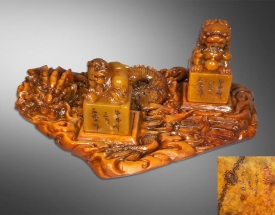 田黄石狮钮雕龙套章