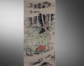 张大千 秋溪聴阮