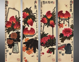 齐白石 花卉四条屏
