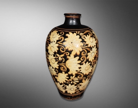 吉州窑黑釉剔花梅瓶