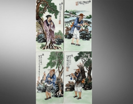 王琦 渔樵耕读瓷板画