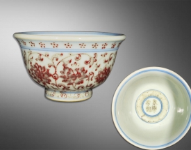 青花釉里红压手杯