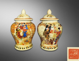 黄地描金人物将军罐一