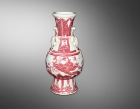 釉里红双耳凤纹塑胎尊