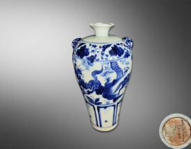青花人物花口尊