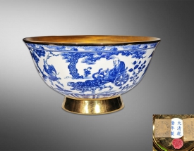 青花人物金鎏瓷宫碗