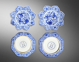 青花莲瓣龙凤佛家八宝