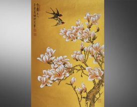 皮伟 双燕玉兰花