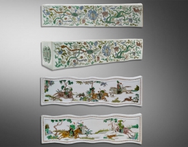 五彩瓷枕.金人狩猎图